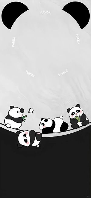 可爱熊猫吃竹子卡通插画手机壁纸图片