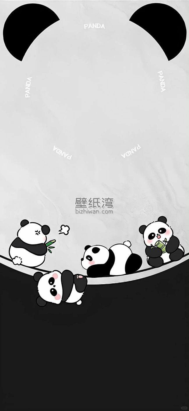 可爱熊猫吃竹子卡通插画手机壁纸图片