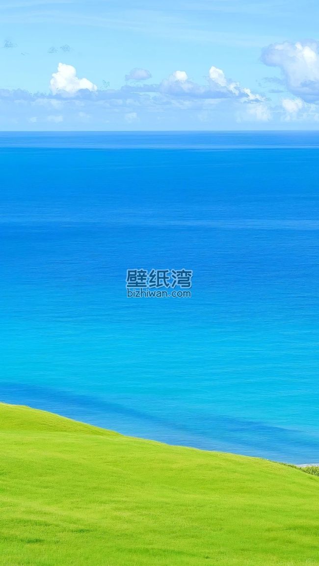 绿色草地与蓝色海洋的自然风光