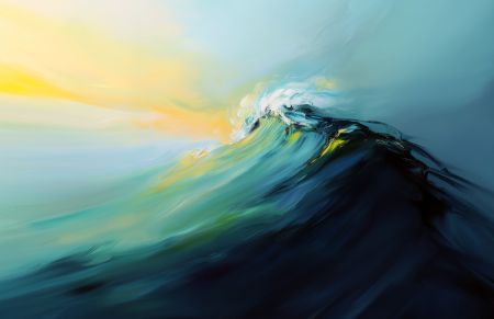 抽象艺术作品中的海浪与夕阳 6K电脑桌面壁纸图片下载