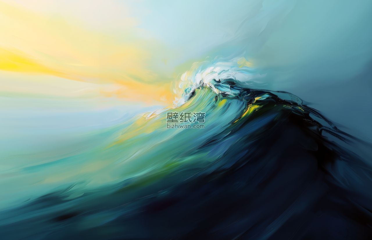 抽象艺术作品中的海浪与夕阳 6K电脑桌面壁纸图片下载