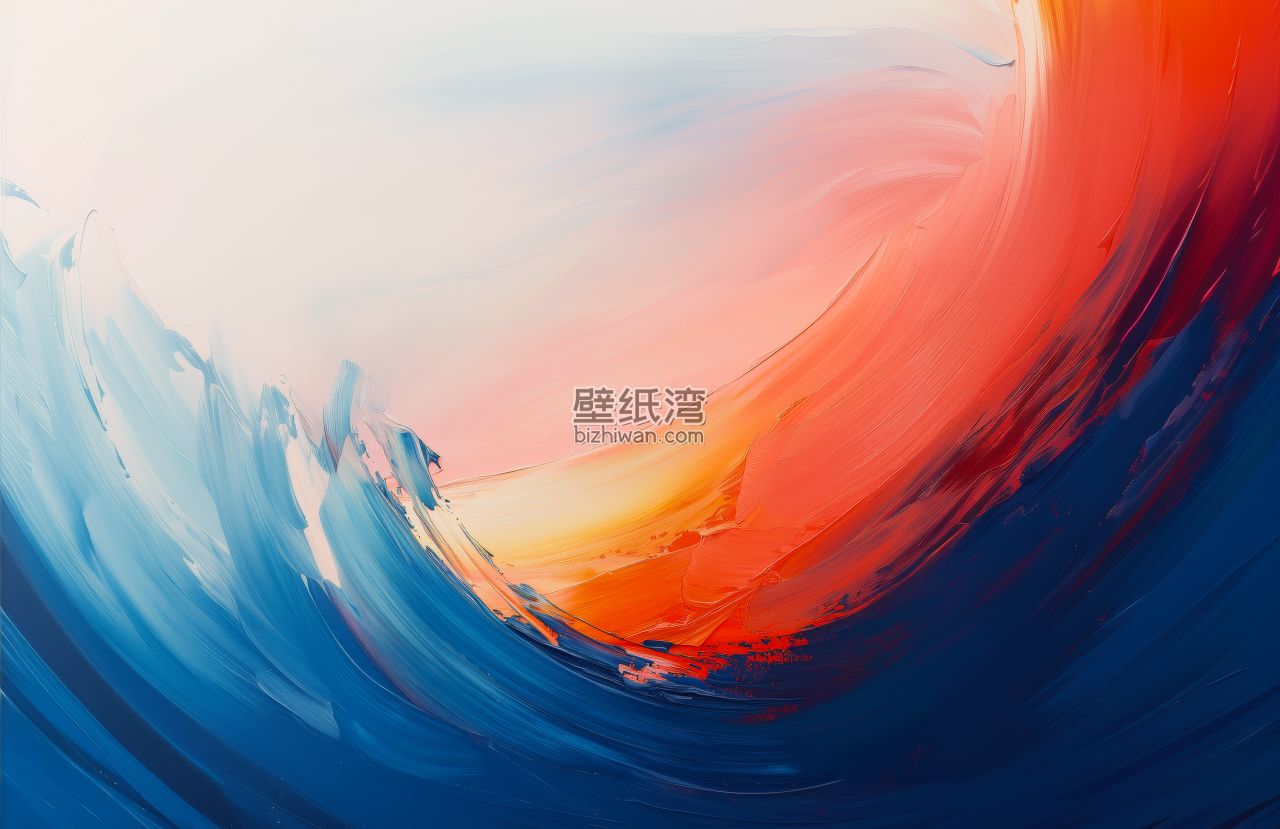 抽象艺术色彩 蓝色与橙色交织的波浪色彩 6K电脑壁纸