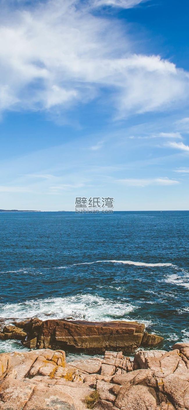 海岸线 蓝天白云  岩石 手机壁纸图片下载