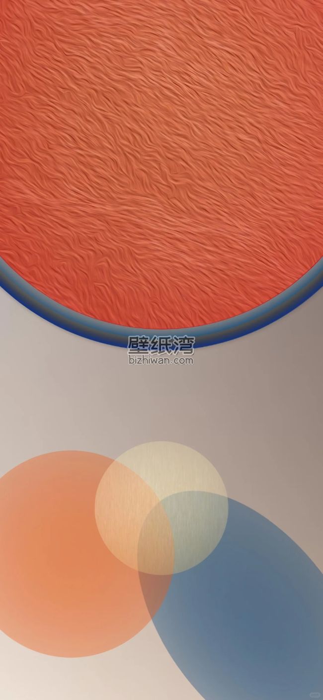 抽象几何图形，包含橙色和蓝色圆形图案，手机壁纸
