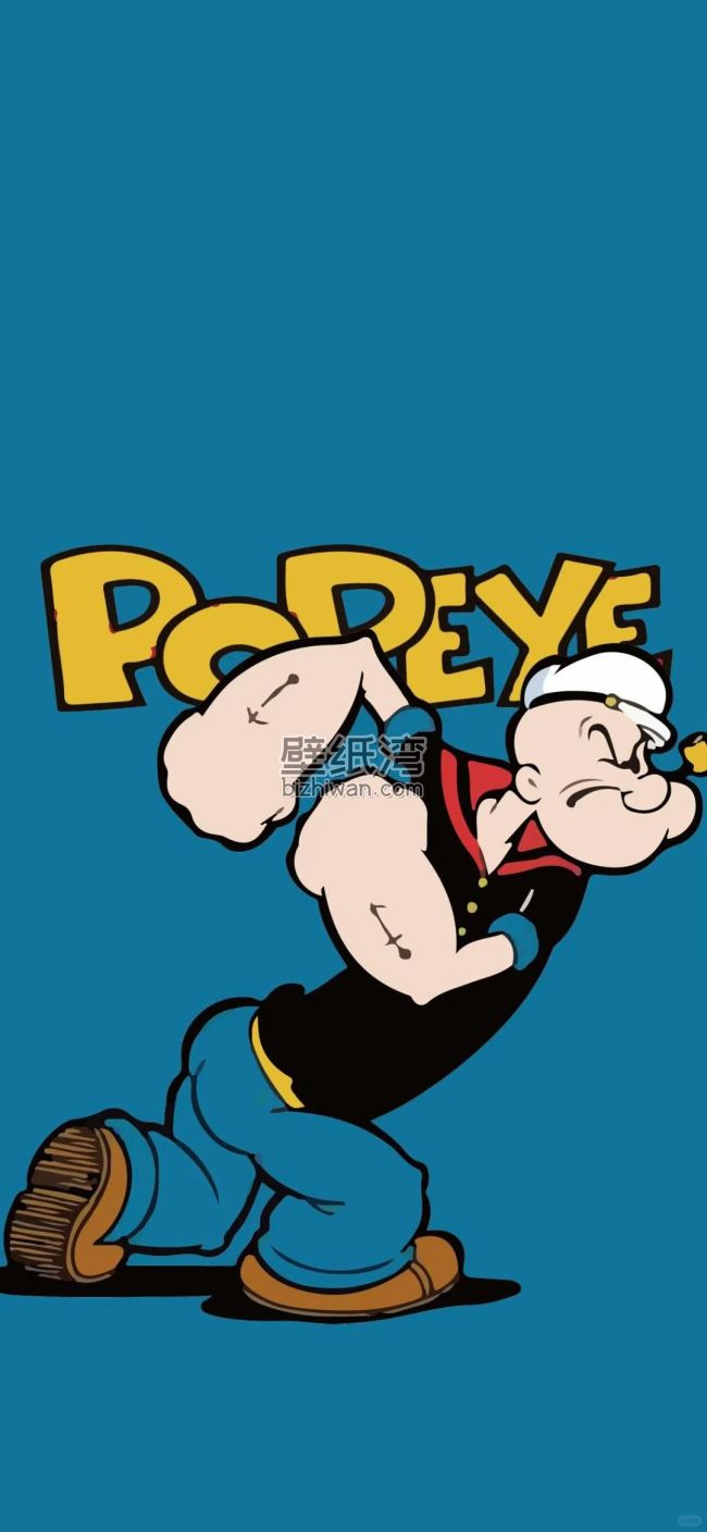 大力水手Popeye的卡通形象，背景为蓝色