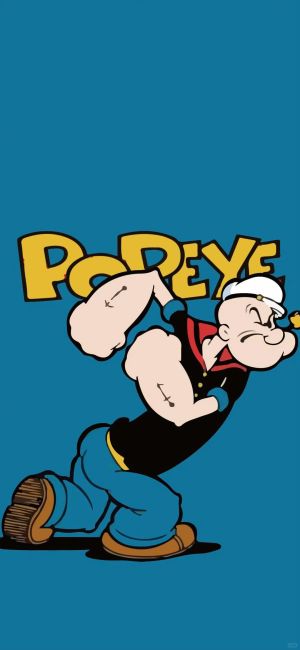 大力水手Popeye的卡通形象，背景为蓝色