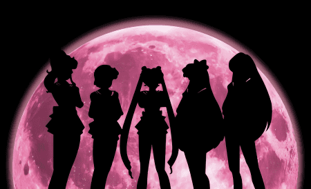 美少女战士剪影站在粉红色满月前 8K电脑壁纸下载