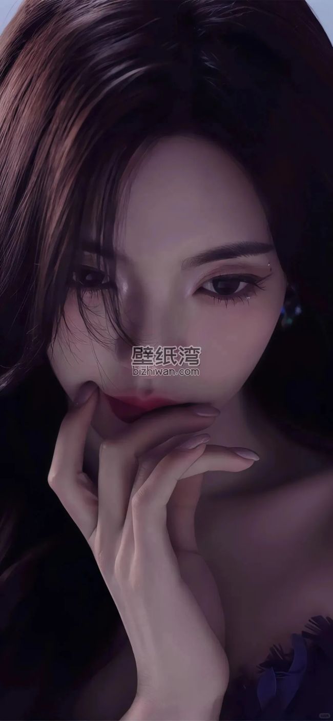 美女特写照片，手托着下巴，手机壁纸下载