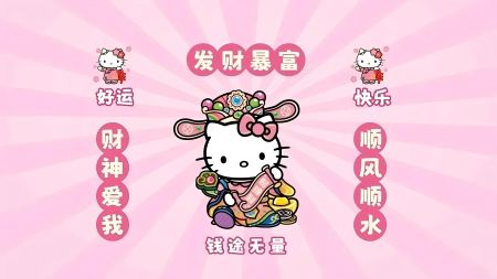 HelloKitty祝福图，好运、发财暴富、快乐 10K高清电脑壁纸
