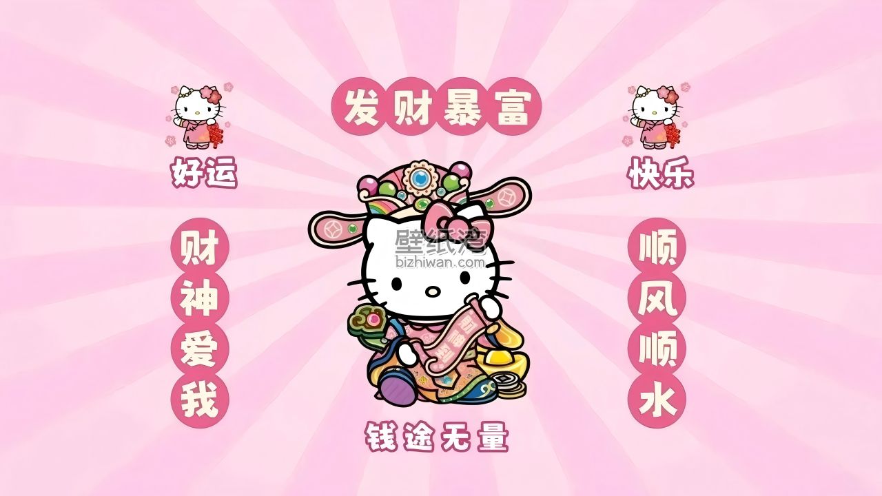HelloKitty祝福图，好运、发财暴富、快乐 10K高清电脑壁纸