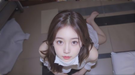 美女女仆装趴在地上抬头，白色衣服，4K高清电脑壁纸