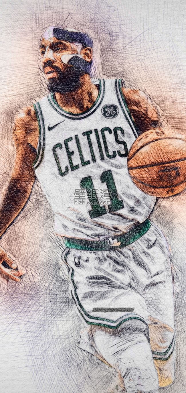 NBA 凯尔特人 欧文 11号球衣 篮球 素描画 手机壁纸