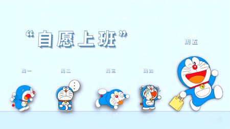 哆啦A梦一周工作日表情展示，周五自愿上班，8K高清电脑壁纸