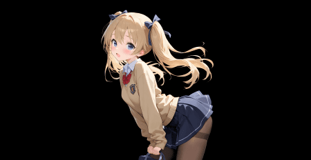 金发双马尾的动漫女孩穿着校服，黑色背景4K壁纸