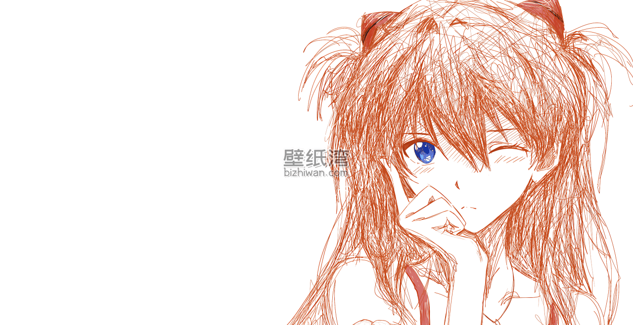 动漫风格的红发女孩插画，蓝色眼睛和双马尾