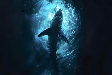 生蓝色的海洋里的水下鲨鱼 9000*6000 8K超清壁纸图片