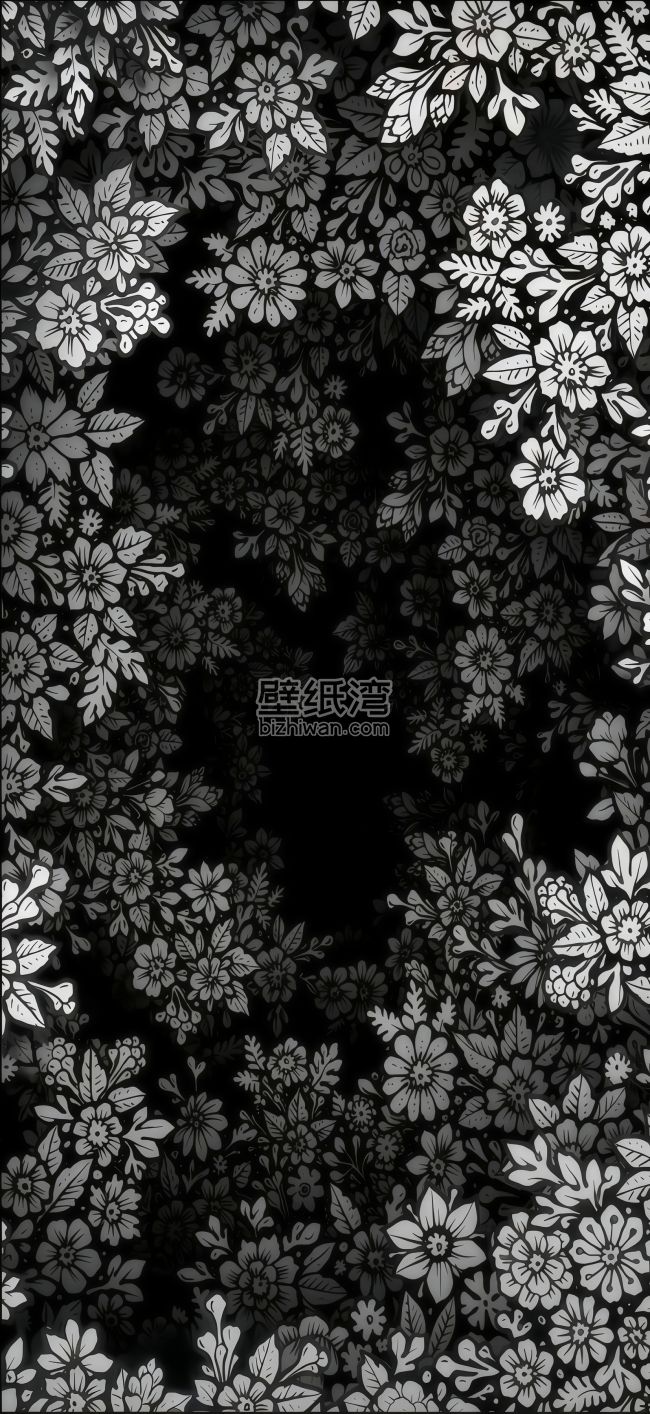 黑白花卉图案背景 1654x3600 壁纸图片