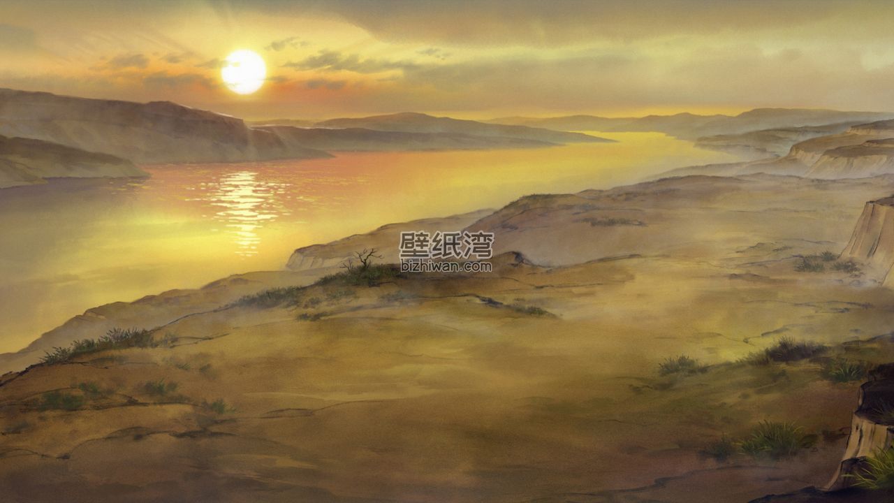 浪浪山小妖怪 夕阳 山谷 唯美风景画 4K壁纸