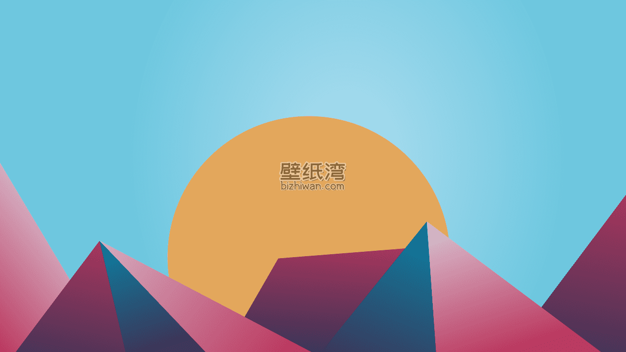 极简几何图形 天空 太阳 山峰 4K壁纸