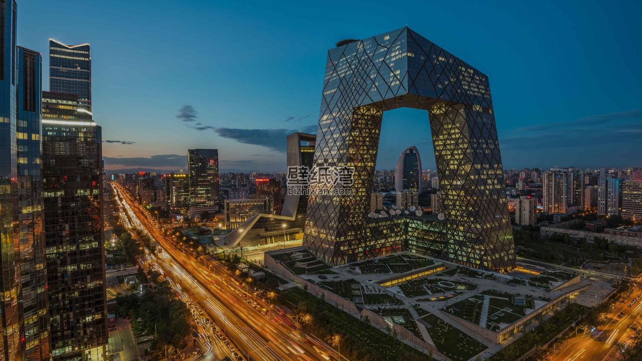 北京中央电视台总部大楼夜景4K风景壁纸