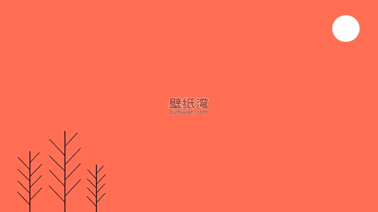 橙色背景上的黑色树枝和太阳 2K壁纸