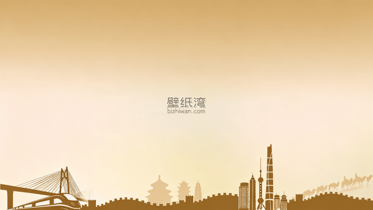 高铁、桥梁、东方明珠等中国建筑和骆驼队剪影