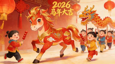 2026马年大吉 灯笼 小孩子们 舞龙 新年节日喜庆 4k壁纸