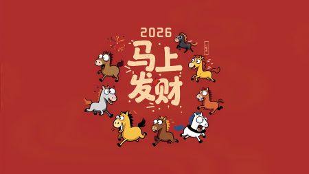 2026马上发财 可爱八骏图4K壁纸
