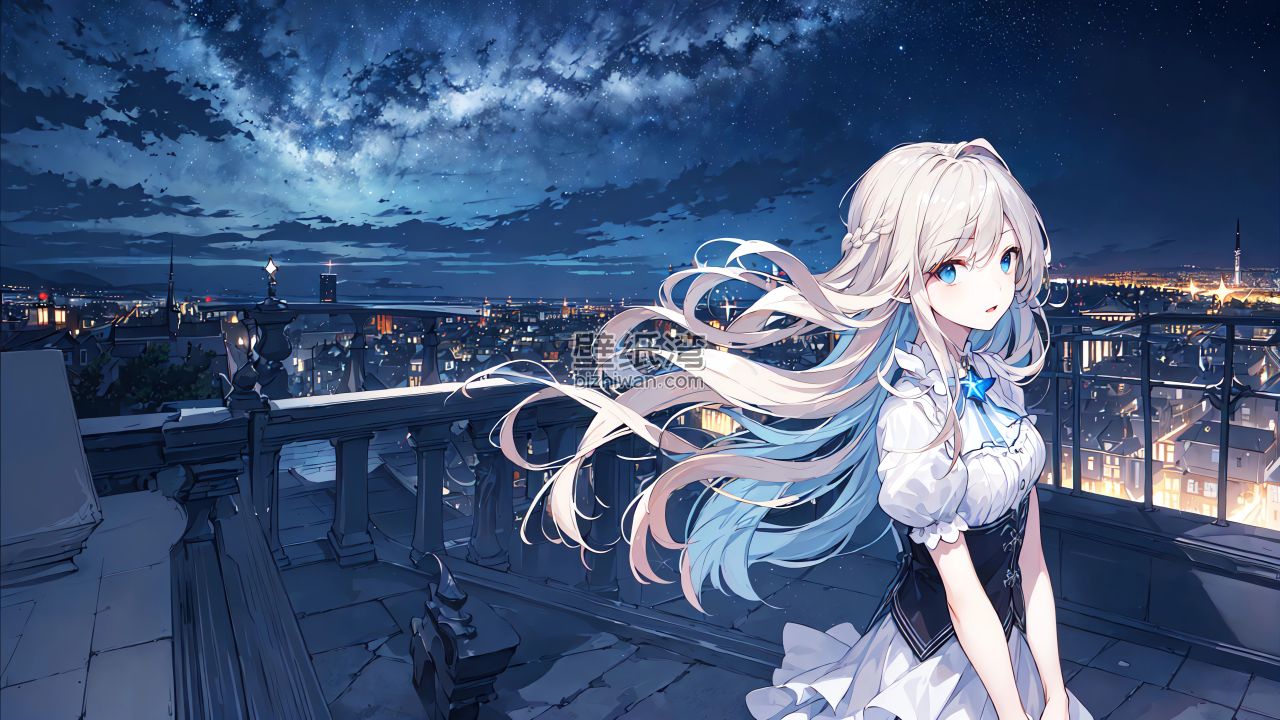 女孩 长头发 裙子 城市夜晚 4k动漫美女壁纸