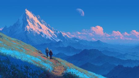 蓝色的山峰和云