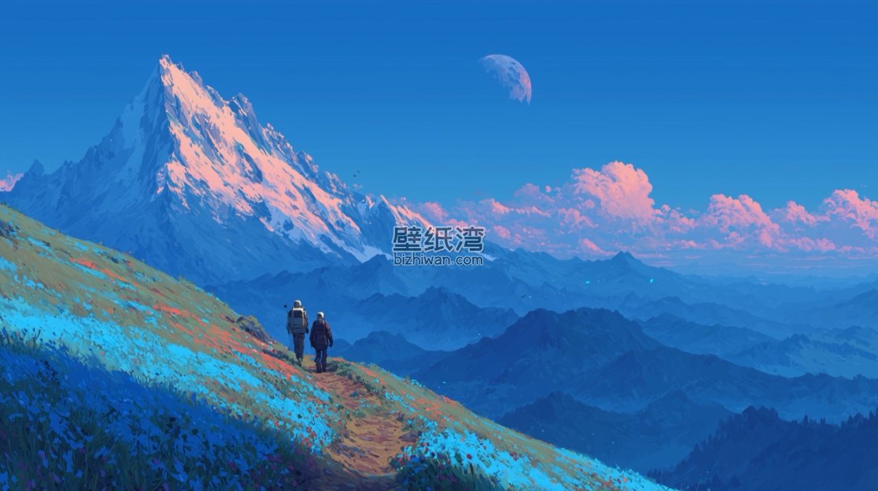 蓝色的山峰和云