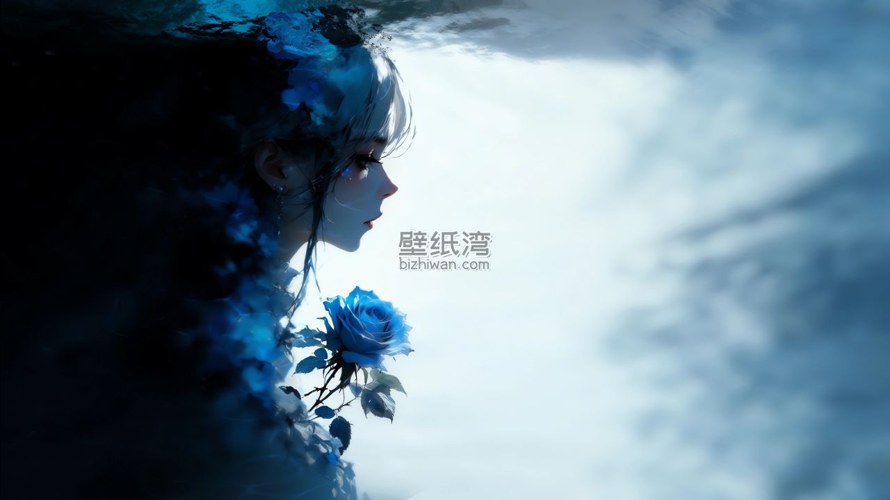 女孩 蓝色玫瑰花 背景图片 4K动漫壁纸3840x2160