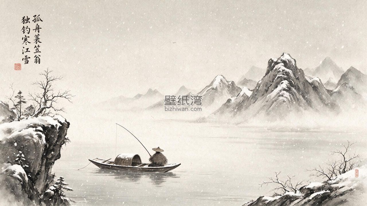 江雪 钓鱼 小船 孤舟蓑笠翁 独钓寒江雪 古风电脑壁纸